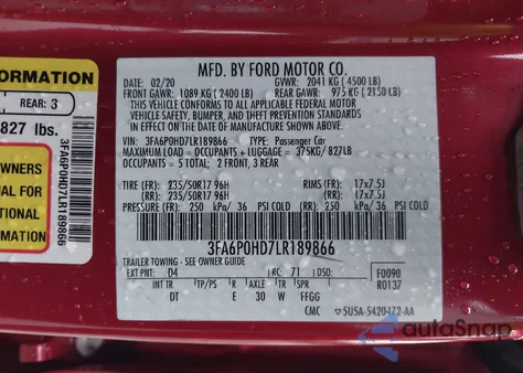 2020 Ford Fusion Se из США, поврежденный, VIN 3FA6P0HD7LR189866